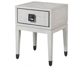 Moderní noční stolek Quadria Blanca z masivního dřeva šedobílé barvy se zásuvkou a nožičkami 62cm