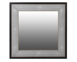 Moderní závěsné čtvercové zrcadlo Otawa s černým rámem si šedou výplní ze šagrénové ekokůže