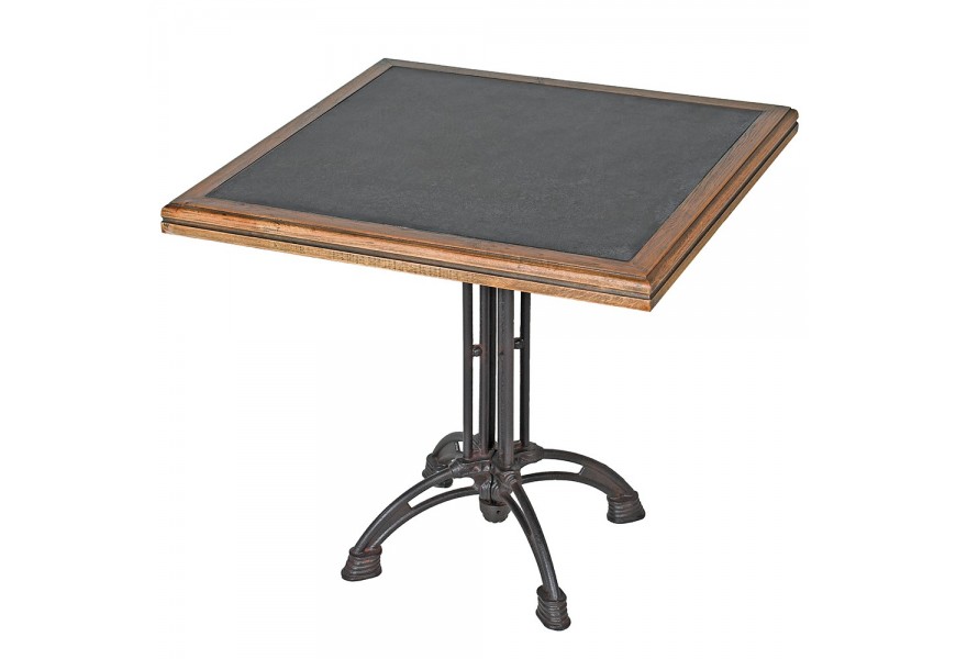 Industriální kovový jídelní stůl Wes s černou podstavou a dřevěným rámem čtvercový černý 80cm