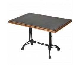 Industriální obdélníkový jídelní stůl Wes s černou kovovou vrchní deskou s dubovým rámem 120cm