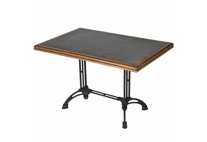 Obdélníkový jídelní stůl Wes z kovu s černou kovovou vrchní deskou s masivním hnědým rámem industriální