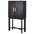 Moderní art-deco barová skříňka Agava z černého masivního dřeva s parketovým vzorem as úložným prostorem