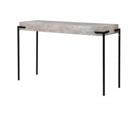 Moderní industriální konzolový stolek Maelynn ze dřeva s černými kovovými nožičkami betonový šedý 123cm