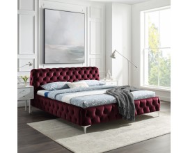 Luxusní chesterfield manželská postel Modern Barock se sametovým potahem vínové červené barvy 180x200cm