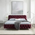 Luxusní chesterfield manželská postel Modern Barock se sametovým potahem vínové červené barvy 180x200cm