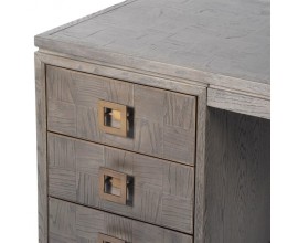 Luxusní art deco kancelářský stolek Quadria Gris v šedohnědém provedení z masivu se zlatým zdobením 140cm