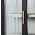 Moderní designová vitrína Kaleon z masivního dřeva černé barvy s dvířky z rýhovaného skla 211cm