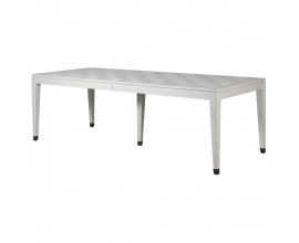 Moderní rozkládací jídelní stůl Quadria Blanca bílé barvy z masivního dřeva s šachovnicovým vzorem 240-356cm