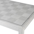 Moderní rozkládací jídelní stůl Quadria Blanca bílé barvy z masivního dřeva s šachovnicovým vzorem 240-356cm