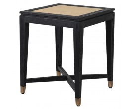Moderní luxusní příruční stolek Emperor z černého dubového masivu se světle hnědým ratanovým výpletem 50cm