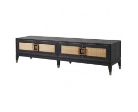 Art deco luxusní TV stolek Emperor do obývacího pokoje z masivního dřeva s dvířky s ratanovým výpletem 193cm