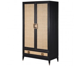 Luxusní ratanová šatní skříň Emperor z masivního dřeva se šuplíkem a dvířky černo-hnědé barvy 206cm