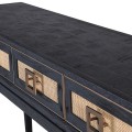 Luxusní art deco konzolový stolek Emperor do předsíně černo-hnědé barvy se čtyřmi zásuvkami s ratanovým výpletem 160cm