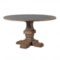 Venkovský masivní jídelní stůl Ondine z masivního dřeva s šedou vrchní deskou kulatý hnědý