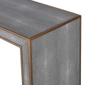 Moderní luxusní konzolový stolek Otawa šedé barvy s potahem ze šagrenové ekokůže a zdobením zlaté barvy 120cm