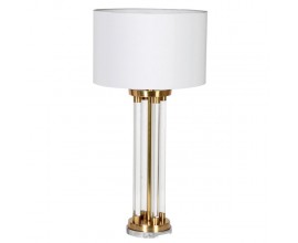 Art deco glamour stolní lampa Minerva s bílým kulatým stínítkem a mosazným zdobením 72cm