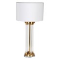 Art deco stolní lampa Minerva v glamour stylu s bílým kulatým stínítkem a mosazným zdobením