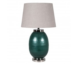 Luxusní moderní stolní lampa Arya se smaragdově zelenou podstavou a lněným stínítkem 76cm