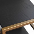 Art deco luxusní regál Emperor s kovovou konstrukcí zlaté barvy s černými dřevěnými poličkami 201cm