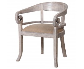 Vintage židle Nature z akáciového dřeva se zaobleným opěradlem a lněným čalouněním 82cm
