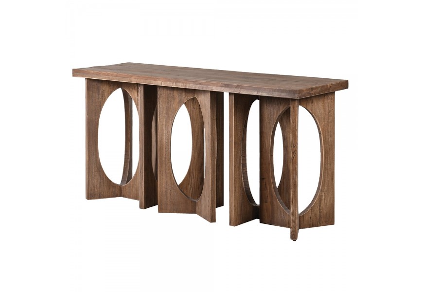 Venkovský hnědý konzolový stolek Village Style z masivního dřeva s tvarovanými stylovými nožičkami