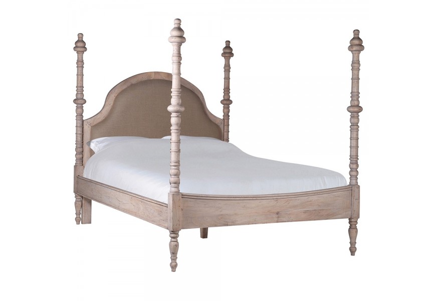 Exkluzivní vyřezávaná manželská postel Nature v rustikálním stylu z masivního dřeva světle hnědé barvy