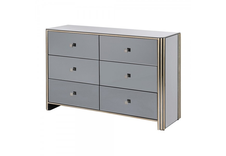 Art-deco černá designová komoda Venetia v zrcadlovém skleněném provedení s úložným prostorem