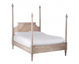 Rustikální manželská postel Nature s orientálním vyřezáváním a ratanovým výpletem hnědé barvy 160cm