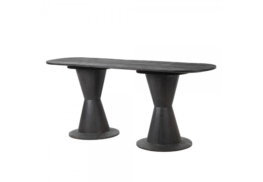 Designový moderní oválný konzolový stolek Marlow z masivního dřeva v černém provedení