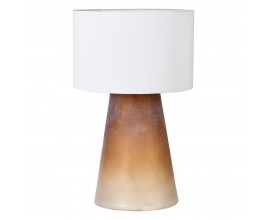 Designová skleněná stolní lampa Tiber s hnědou podstavou a kulatým bílým stínítkem 58cm