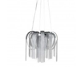 Designová závěsná lampa Agadir stříbrné barvy z kovu s jemným řetízkovým zdobením 45cm