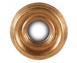 Kulaté nástěnné zrcadlo Moreo ve zlatém provedení z masivního dřeva paulownia