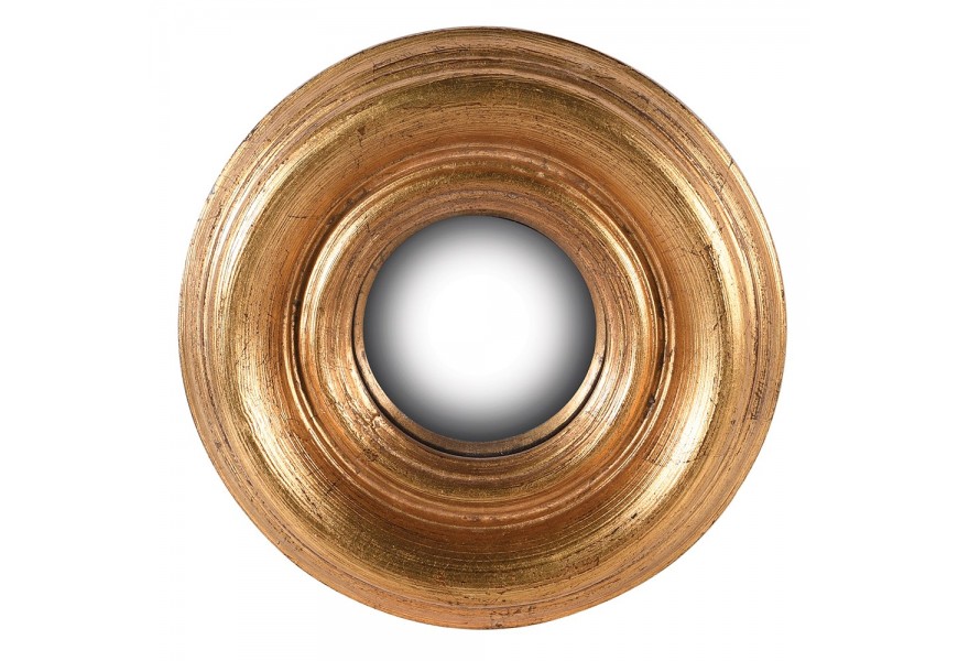 Kulaté nástěnné zrcadlo Moreo ve zlatém provedení z masivního dřeva paulownia
