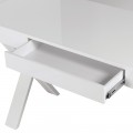 Lesklý bílý psací stolek Glossa v moderním stylu s překříženými nožičkami a šuplíkem 140cm