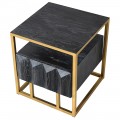 Art-deco černý noční stolek Loop z masivního jilmového dřeva se šuplíkem a zlatou konstrukcí z kovu