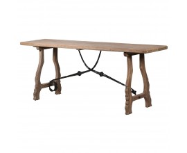 Venkovsky vyřezávaný konzolový stolek Woodley z masivu se zakroucenou železnou dekorací hnědý 220cm