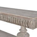 Vintage hnědý konzolový stolek Pěsta z masivního dřeva se zaobleným vyřezávaným rámem a dvěma nožičkami 186cm