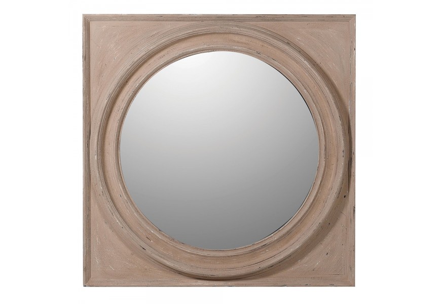 Nástěnné čtvercové zrcadlo Umma ze dřeva světle hnědé barvy s vyřezávaným zdobením