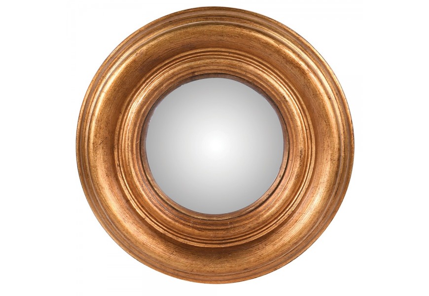 Vintage zlaté nástěnné zrcadlo Moreo V s dřevěným kulatým rámem