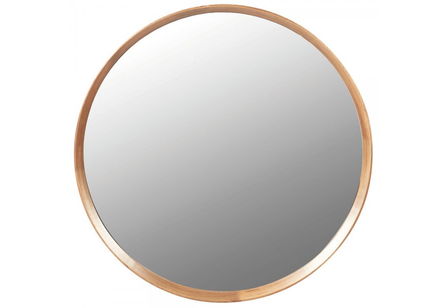 Moderní nástěnné zrcadlo Hedley s kulatým hnědým rámem ze dřeva paulownia