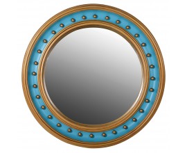Designové orientální zrcadlo Pasha s kulatým dřevěným rámem modro-zlaté barvy