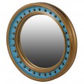 Orientální kulaté zrcadlo Pasha ze dřeva modré barvy se zlatým zdobením 96cm