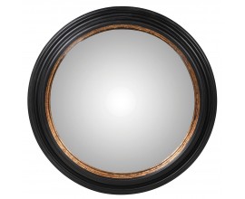 Vintage zrcadlo Bremen s kulatým dřevěným rámem černé barvy s měděným zdobením 87cm
