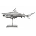 Designová stříbrná dekorace žralok Perry z kovové zlatiny 103cm