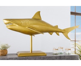 Stylová zlatá dekorace žralok Perry z kovové slitiny na podstavci 103cm