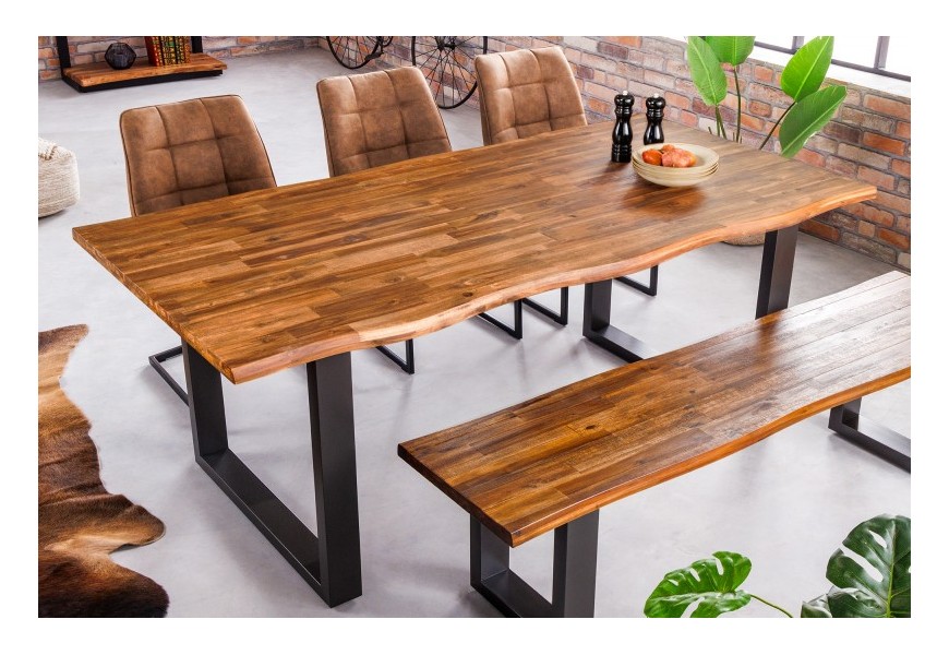 Industriální jídelní stůl Marron Miel z masivního akáciového dřeva naturální obdélníkový hnědý