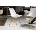 Art-deco bílá jídelní židle Scandinavia z eko kůže s kovovými nožičkami ve zlaté barvě 85cm