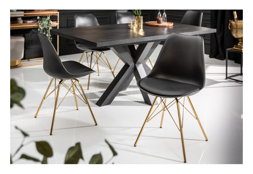 Art-deco černá jídelní židle Scandinavia z eko kůže s kovovými nožičkami ve zlaté barvě 85cm