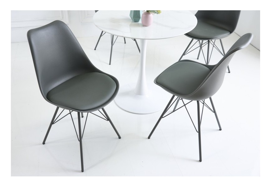 Designová šedá jídelní židle Scandinavia s čalouněním z eko-kůže 85 cm