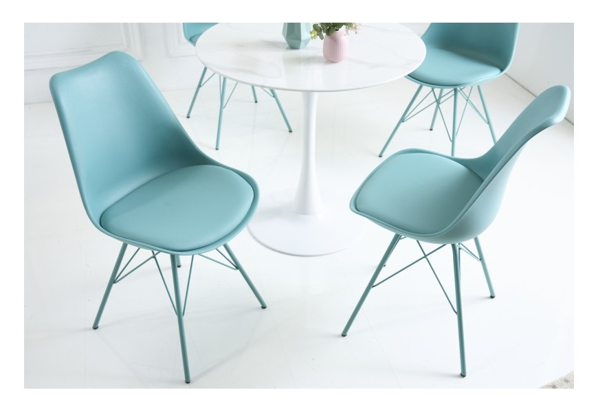 Designová tyrkysová jídelní židle Scandinavia v moderním stylu s eko-koženým čalouněním